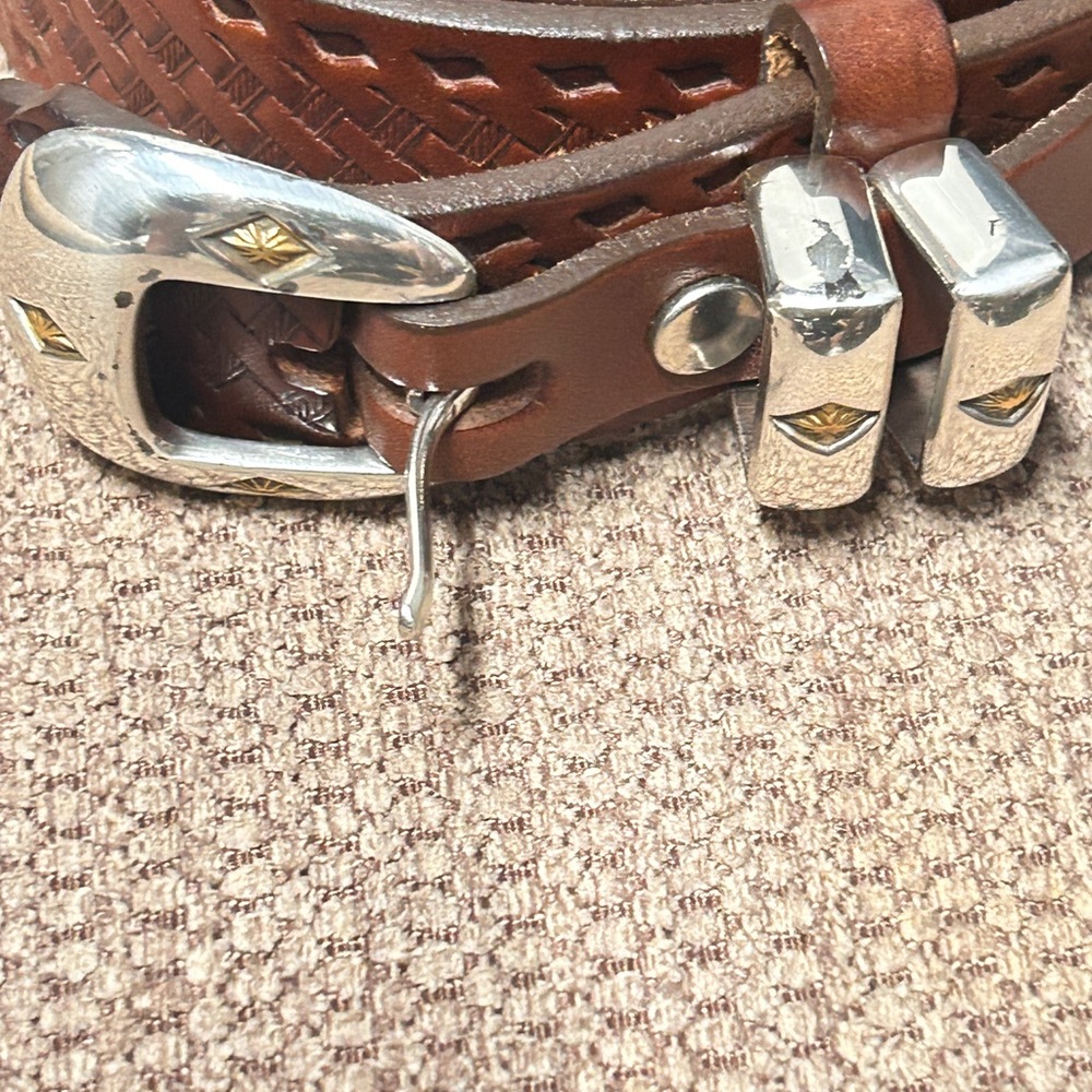 Vintage Brown Leather Ranger Belt with Silver Buckle (1996 on buckle back) - Picture 2 of 7